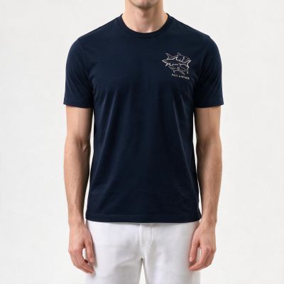 Paul&Shark T-shirt męski bawełniany granatowy 26411035-13 - klasyczny krój