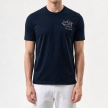 Paul&Shark T-shirt męski bawełniany granatowy 26411035-13 - klasyczny krój