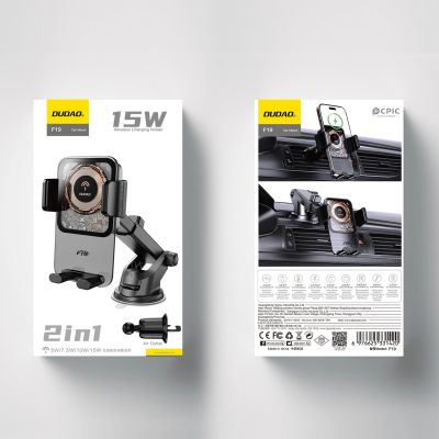 5. Uchwyt samochodowy Dudao F19 zaciskowy z ładowarką indukcyjną 15W - czarny