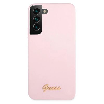 3. Etui Guess Silicone Script Metal Logo na Samsung Galaxy S22+ - lawendowe