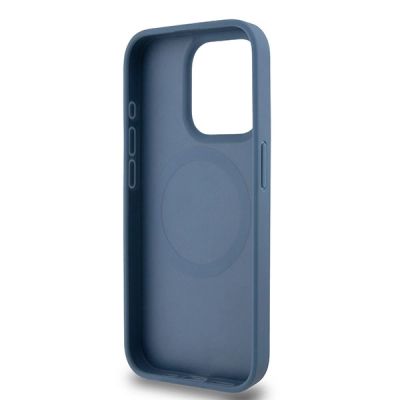 7. Etui DKNY Leather Monogram Pattern Metal Logo MagSafe na iPhone 15 Pro - niebieskie
