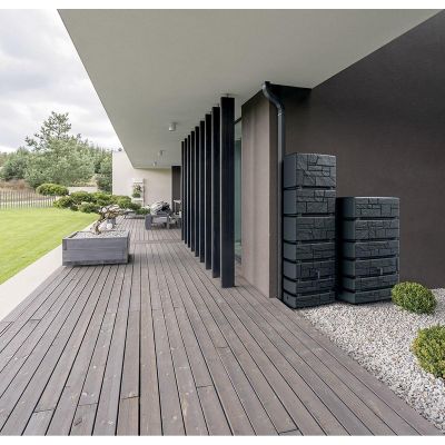 3. ZBIORNIK POJEMNIK NA WODĘ DESZCZÓWKĘ TOWER STONE 350L SMOOTH GRAY