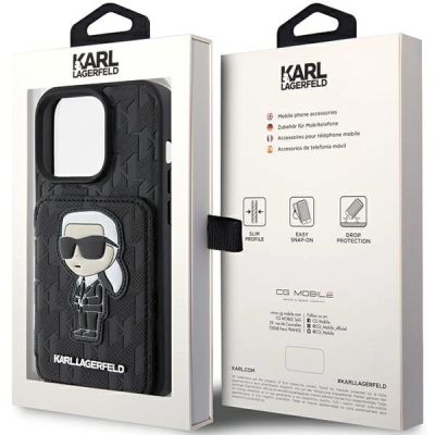 9. Etui Karl Lagerfeld Saffiano Cardslots and Stand Monogram Ikonik Patch do iPhone 15 Pro - czarne