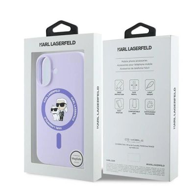 8. Etui Karl Lagerfeld Silicone Karl&Choupette Heads Ring MagSafe na iPhone 16 Plus - fioletowe