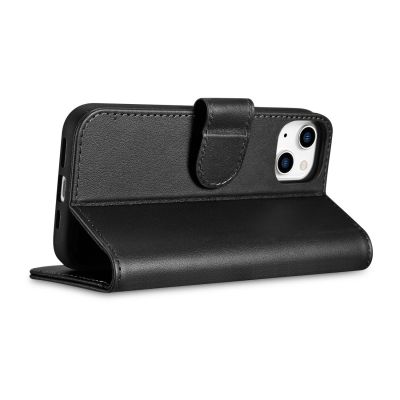 8. iCarer Wallet Case 2in1 etui iPhone 14 Plus skórzany pokrowiec z klapką Anti-RFID czarny (WMI14220727-BK)