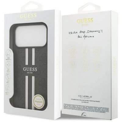 8. Etui Guess 4G Printed Stripes MagSafe na iPhone 17 Pro Max - czarne