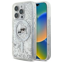 Etui Karl Lagerfeld Liquid Glitter Karl & Choupette Head Magsafe na iPhone 16 Pro Max - przezroczyste