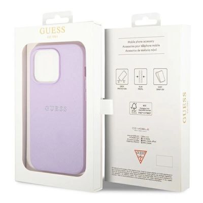 8. Etui Guess Saffiano Strap na iPhone 14 Pro - fioletowe