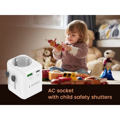 8. GEMBIRD UNIWERSALNY ADAPTER PODRÓŻNY Z UZIEMIENIEM 20 W, BIAŁY