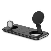Satechi Qi2 Trio Wireless Charging Pad - magnetyczna ładowarka bezprzewodowa do trzech urządzeń (AppleWatch 5W, AirPods 5W, Qi2 15W), kabel 1m, ładowarka sieciowa 45W oraz wymienne wtyczki UK i EU w zestawie (space gray)
