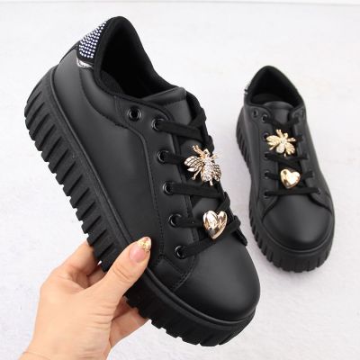 Półbuty sportowe damskie na platformie czarne NEWS 4756