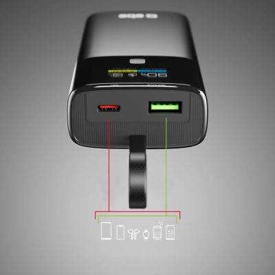 4. Powerbank SBS 10000mAh PD 20W z wyświetlaczem LCD i wbudowanym kablem USB-C - szary