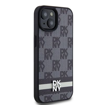 4. Etui DKNY Leather Checkered Mono Pattern & Printed Stripes na iPhone 15 / 14 / 13 - czarne