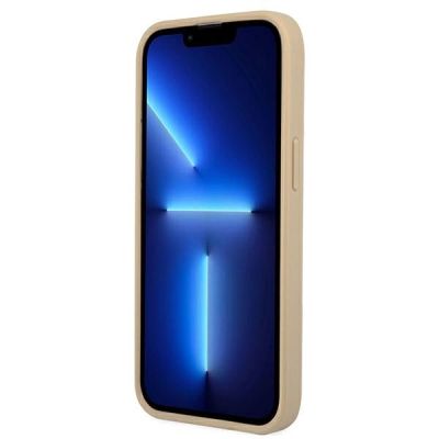 5. Etui Guess Saffiano Triangle Logo na iPhone 13 mini - beżowe