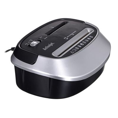 23. Niszczarka Activejet ASH-1201D, P-3, 25 l, ścinki 5x38 mm, 12 kartek, czarno-srebrna.