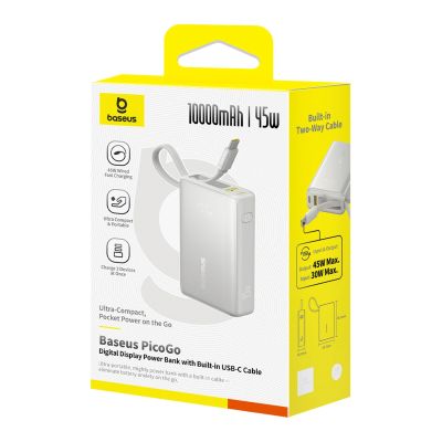 4. Powerbank Baseus PicoGo 10000mAh 45W z wyświetlaczem cyfrowym z wbudowanym kablem USB-C - tytanowy