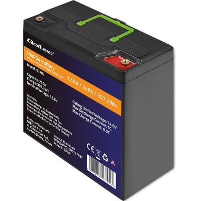 7. QOLTEC AKUMULATOR LIFEPO4 LITOWO-ŻELAZOWO-FOSFORANOWY | 12.8V | 24AH | 307.2WH | BMS