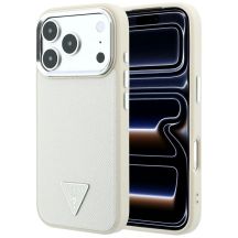 Etui Guess Grained Triangle Logo MagSafe na iPhone 18 Pro Max / 17 Pro Max - beżowe