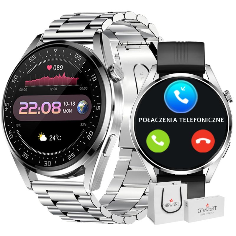 Smartwatch GIEWONT Vertex SmartCall GW450-4 Silver/Carbon Silikon