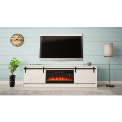 3. Szafka RTV GRANERO+kominek 200x56,7x35 biały/biały połysk