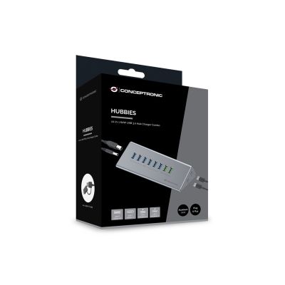 4. CONCEPTRONIC 10-portowy koncentrator USB-A3.0/-C Adapter -> 6xA3.0+m.Netz. Gr