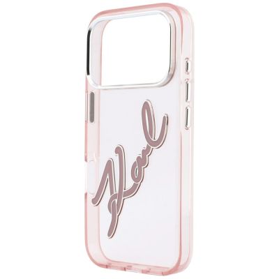 6. Etui Karl Lagerfeld IML Big Signature Resin Metal Frame na iPhone 18 Pro Max / 17 Pro Max - różowe