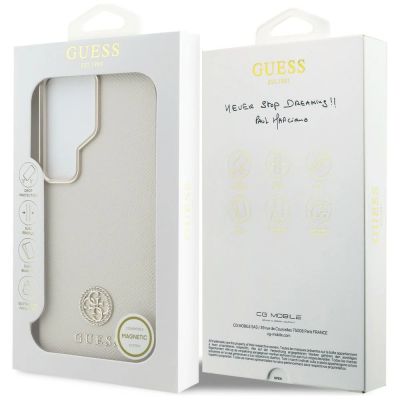8. Etui Guess Rhinestone Round Logo MagSafe na Samsung Galaxy S26 Ultra - beżowe
