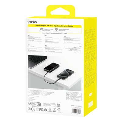 8. Powerbank Baseus Bipow 2 10000mah 20W z cyfrowym wyświetlaczem z wbudowanym kablem USB-C - czarny