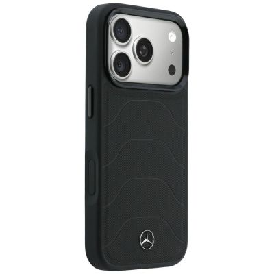 4. Etui Mercedes Leather Mesh with Bow Line MagSafe na iPhone 18 Pro Max / 17 Pro Max - czarne