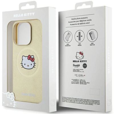 8. Etui Hello Kitty Leather Kitty Head MagSafe na iPhone 15 Pro - złote