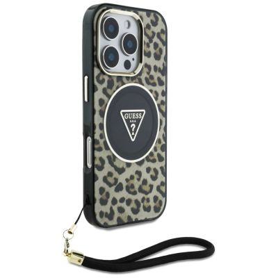 3. Etui Guess HC IML Leopard Triangle Cord Strap MagSafe do iPhone 16 Pro - brązowe
