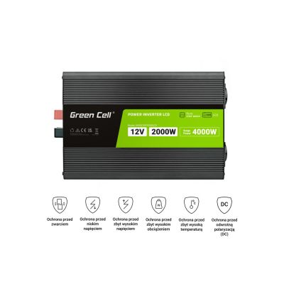 18. GREEN CELL PRZETWORNICA LCD 12V/230V 2000W/4000W CZYSTY SINUS INVGC12P2000LCD