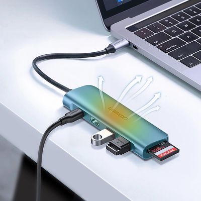 5. Adapter Ugreen CM195 6w1 USB-C - HDMI / 2x USB-A 3.0 / USB-C PD / czytnik SD / TF - szary