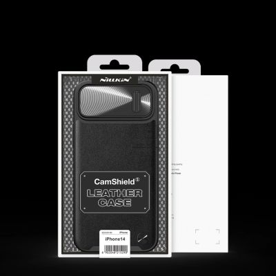 5. Nillkin CamShield Leather S Case etui iPhone 14 pokrowiec z osłoną na aparat czarny