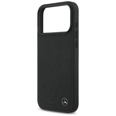 6. Etui Mercedes Leather Large Laurel Leave MagSafe na iPhone 17 Pro Max - czarne