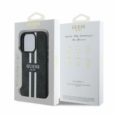 6. Etui Guess 4G Printed Stripes MagSafe na iPhone 16 Pro - czarne