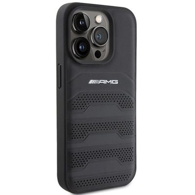 4. Etui Mercedes AMG Leather Debossed Lines  naiPhone 15 Pro Max - czarne