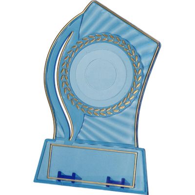 7. Trofeum plastikowe - przezroczysto - złote z miejscem na wklejkę 50mm i tabliczkę 65mmX23mm T-M
