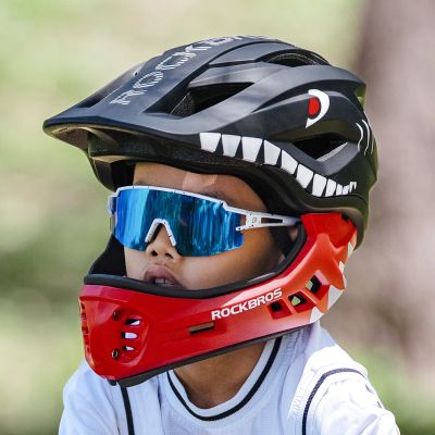 6. Kask rowerowy Rockbros TT-32005 Shark dziecięcy z odpinaną szczęką rozmiar M (54-58) - czarny
