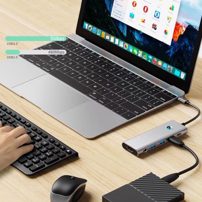 8. Adapter Tech-Protect HB04 HUB Adapter 9w1 USB-C + USB2.0 + USB3.0 + HDMI 4K 60Hz + SD / TF + PD100W + AV3.5 - szary
