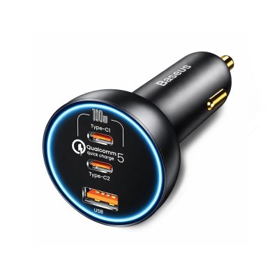 7. Ładowarka samochodowa Baseus 160W z technologią Qualcomm® Quick Charge™ 5 2x USB-C + 1x USB-A - szara