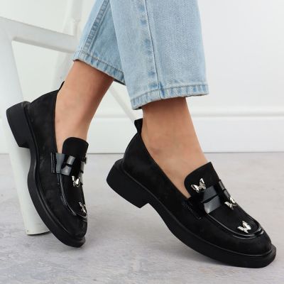 5. Półbuty damskie lordsy z motylkami czarne Potocki SZ12650