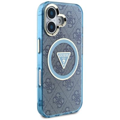 4. Etui Guess IML Metal Glitter 4G Circle Triangle MagSafe na iPhone 16 - niebieskie