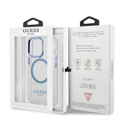 8. Etui Guess Metal Outline MagSafe na iPhone 13 Pro / iPhone 13 - niebieskie