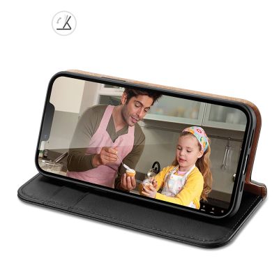 8. Dux Ducis Hivo skórzane etui z klapką pokrowiec ze skóry naturalnej portfel na karty i dokumenty iPhone 14 Plus czarny