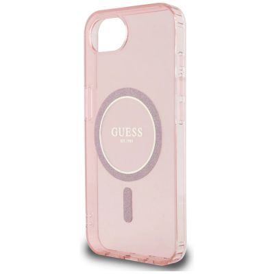 6. Etui Guess IML Glitter Circle MagSafe na iPhone 16e - różowe