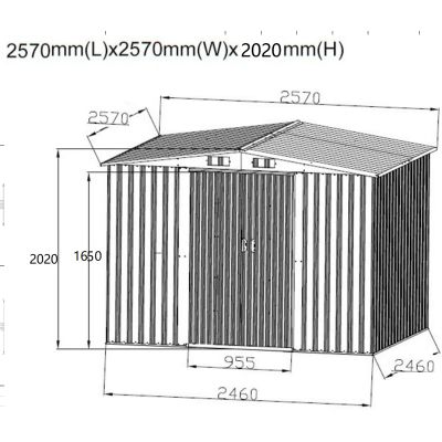 2. DOMEK OGRODOWY NARZĘDZIOWY METALOWY 257X257X202CM