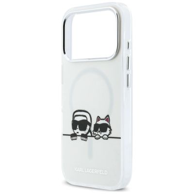 6. Etui Karl Lagerfeld IML Karl & Choupette Peekaboo Logo MagSafe na iPhone 17 Pro - białe