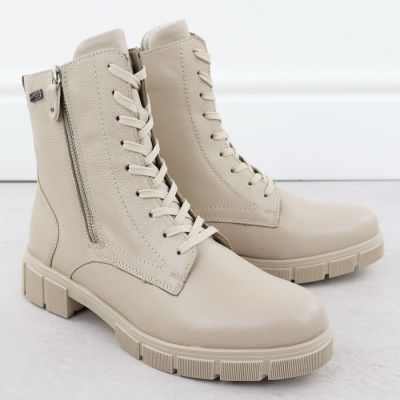 3. Skórzane wodoodporne botki damskie workery beżowe Rieker Remonte  D2S72-60