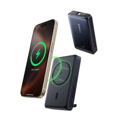5. Powerbank Baseus Nomos 10000mAh 30W Qi2 z podstawką kompatybilny z MagSafe z wbudowanym kablem USB-C - czarny